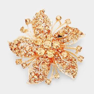 Flower Peach Crystal Rose Gold Pin Brooch